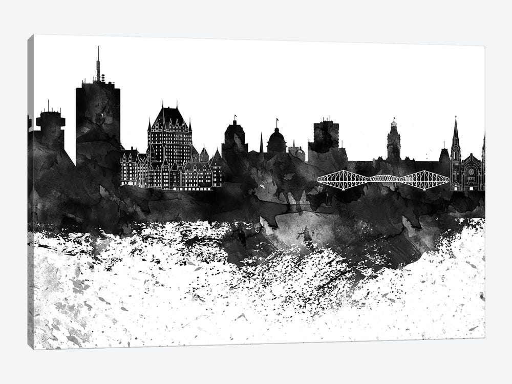 Quebec Skyline Black & White, Drops by WallDecorAddict 1-piece Canvas Print