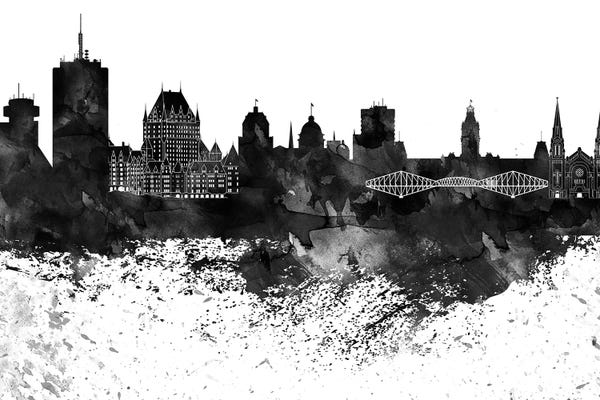 Quebec: Quebec Skyline Black & White, Drops by WallDecorAddict