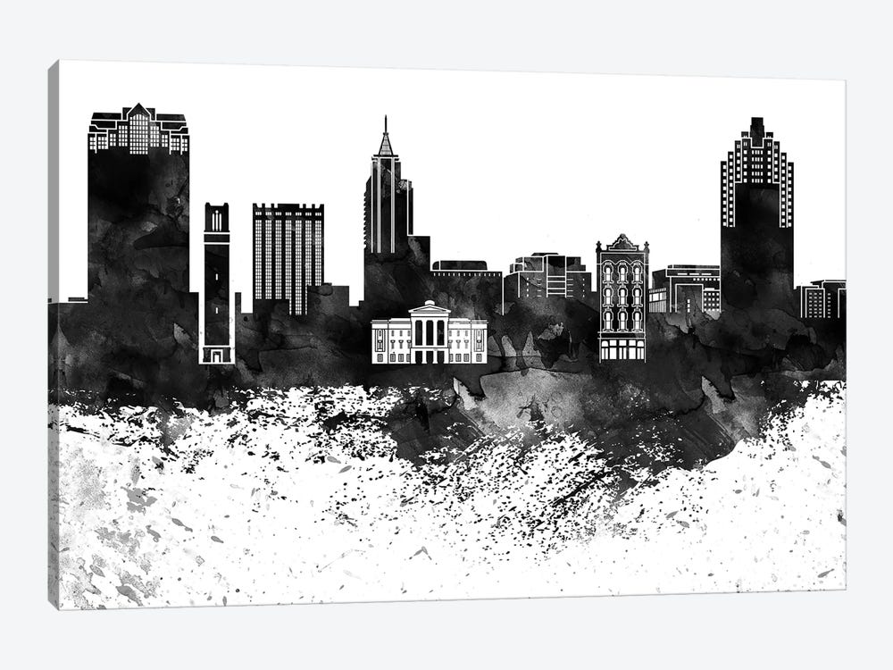 Raleigh Skyline Black & White, Drops by WallDecorAddict 1-piece Canvas Art
