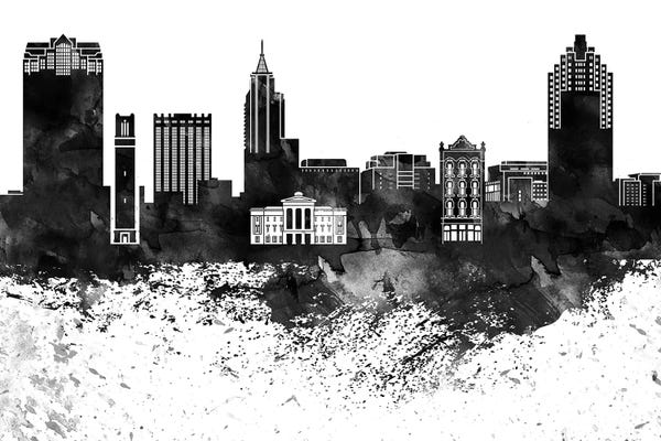 Raleigh: Raleigh Skyline Black & White, Drops by WallDecorAddict
