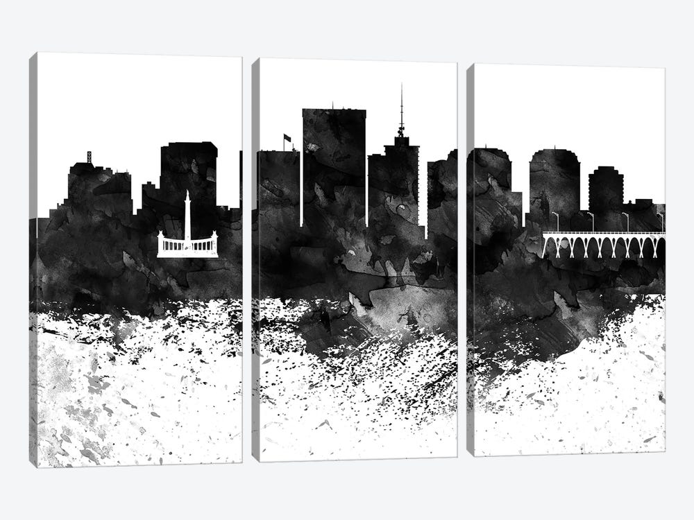 Richmond Skyline Black & White, Drops by WallDecorAddict 3-piece Canvas Artwork