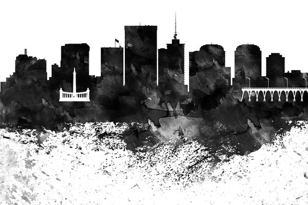 Virginia: Richmond Skyline Black & White, Drops by WallDecorAddict