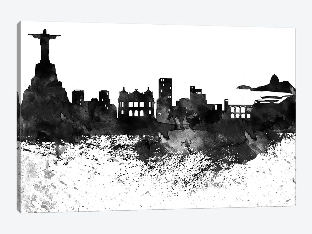 Rio Skyline Black & White, Drops by WallDecorAddict 1-piece Canvas Print