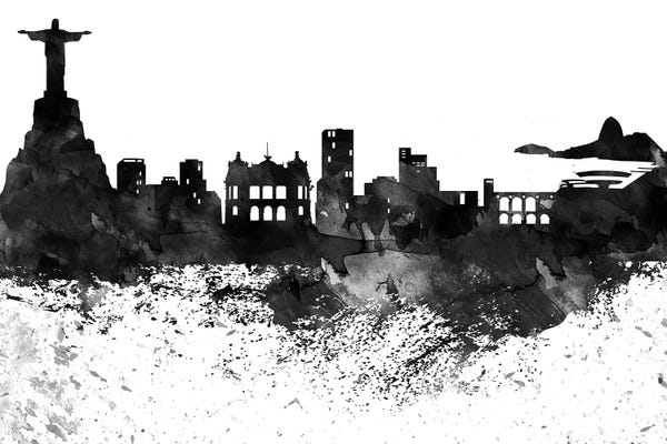 Black & White Digital Art: Rio Skyline Black & White, Drops by WallDecorAddict
