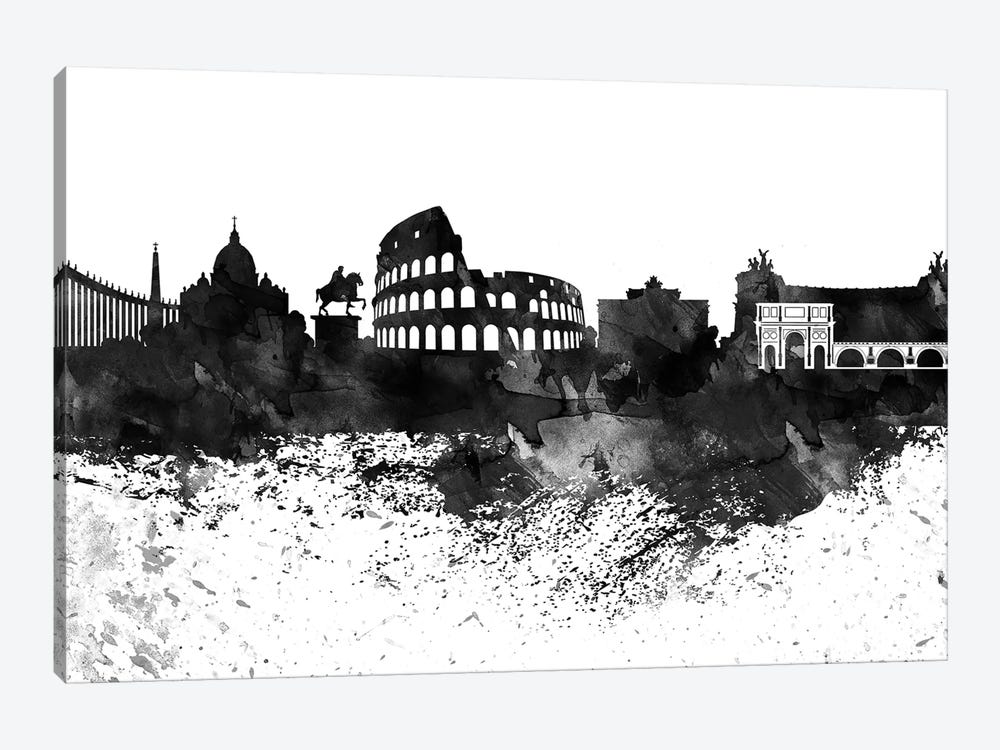 Rome Skyline Black & White, Drops by WallDecorAddict 1-piece Canvas Wall Art