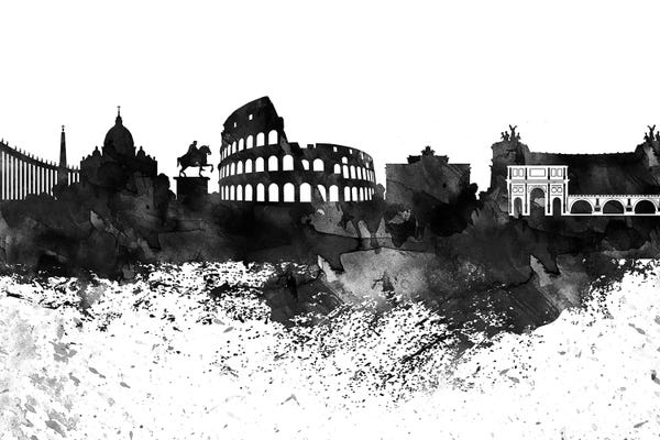 Rome Skylines: Rome Skyline Black & White, Drops by WallDecorAddict
