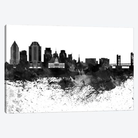 Sacramento Skyline Black & White, Drops Canvas Print #WDA1227} by WallDecorAddict Art Print