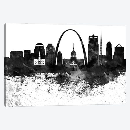 Saint Louis Skyline Black & White, Drops Canvas Print #WDA1228} by WallDecorAddict Canvas Art