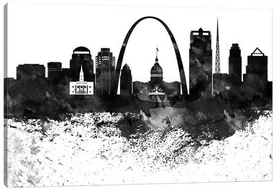Saint Louis Skyline Black & White, Drops Canvas Art Print - Missouri Art