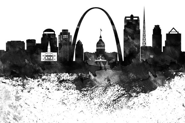 Missouri: Saint Louis Skyline Black & White, Drops by WallDecorAddict