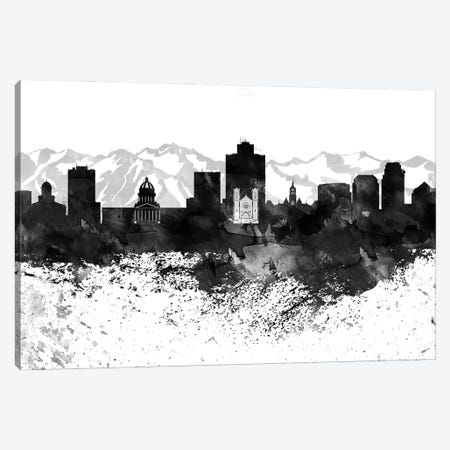 Salt Lake Skyline Black & White, Drops Canvas Print #WDA1229} by WallDecorAddict Canvas Art