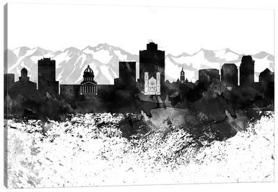 Salt Lake Skyline Black & White, Drops Canvas Art Print