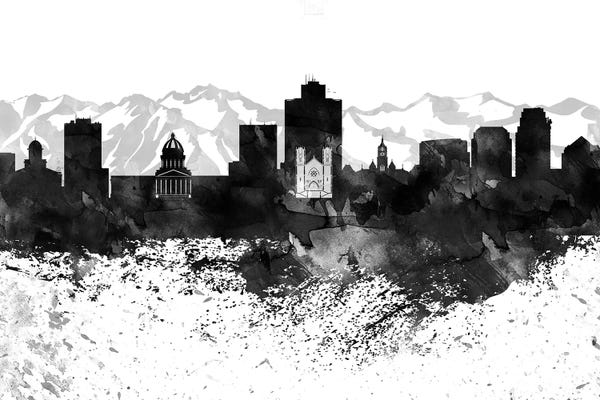 Salt Lake City: Salt Lake Skyline Black & White, Drops by WallDecorAddict