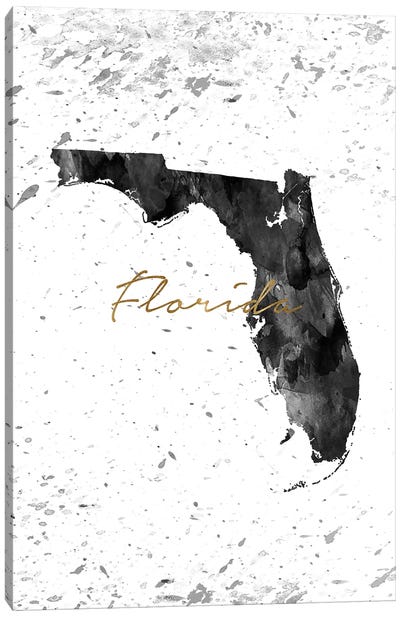 Florida Black And White Gold Canvas Art Print - State Maps