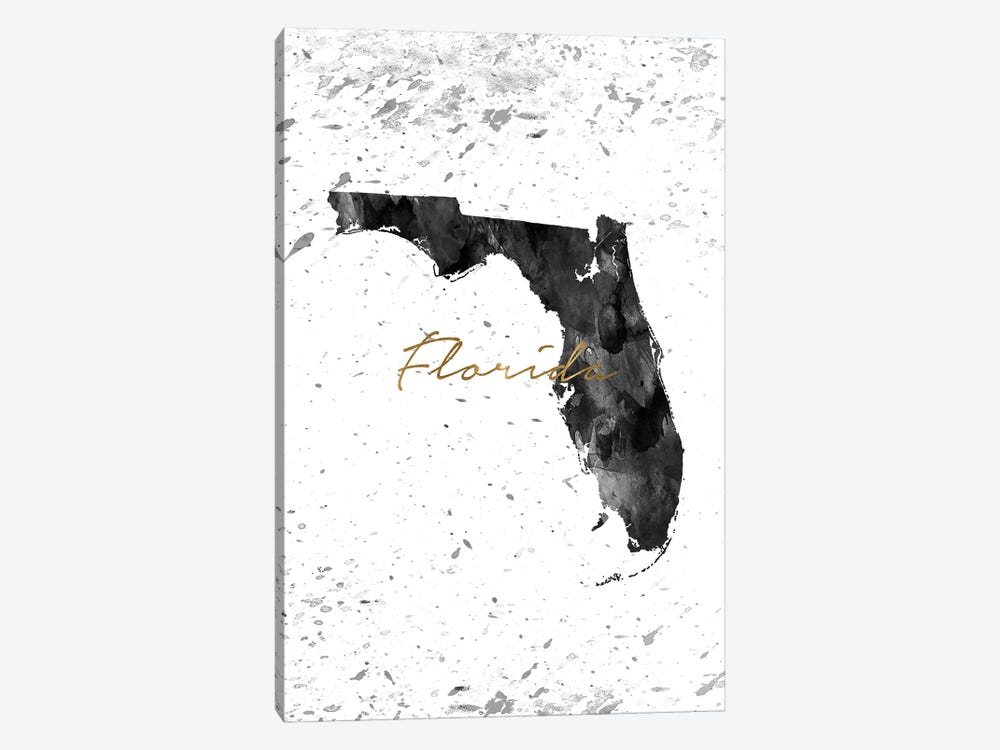 Florida Black And White Gold by WallDecorAddict 1-piece Canvas Artwork