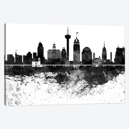 San Antonio Skyline Black & White, Drops Canvas Print #WDA1230} by WallDecorAddict Canvas Art Print