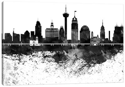 San Antonio Skyline Black & White, Drops Canvas Art Print - San Antonio Art