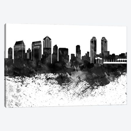 San Diego Skyline Black & White, Drops Canvas Print #WDA1231} by WallDecorAddict Canvas Art Print