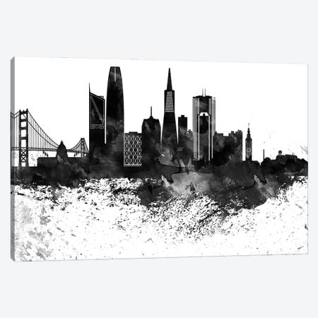 San Francisco Skyline Black & White, Drops Canvas Print #WDA1232} by WallDecorAddict Canvas Print