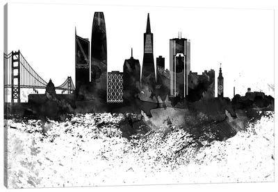 San Francisco Skyline Black & White, Drops Canvas Art Print - San Francisco Skylines