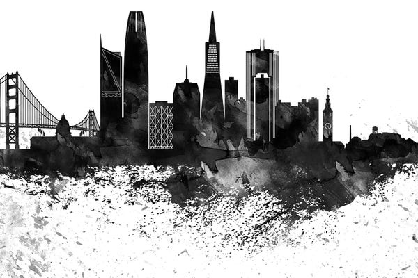 San Francisco Skylines: San Francisco Skyline Black & White, Drops by WallDecorAddict