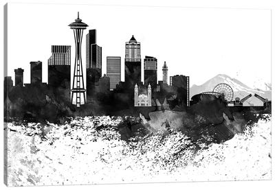 Seattle Skyline Black & White, Drops Canvas Art Print - Seattle Art
