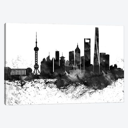 Shanghai Skyline Black & White, Drops Canvas Print #WDA1236} by WallDecorAddict Canvas Wall Art