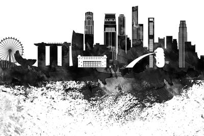 Singapore Skyline Black & White, Drops by WallDecorAddict acrylic art print
