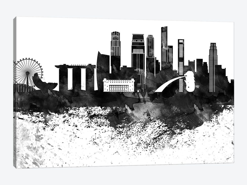 Singapore Skyline Black & White, Drops by WallDecorAddict 1-piece Art Print