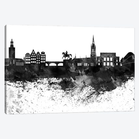 Stockholm Skyline Black & White, Drops Canvas Print #WDA1238} by WallDecorAddict Canvas Print