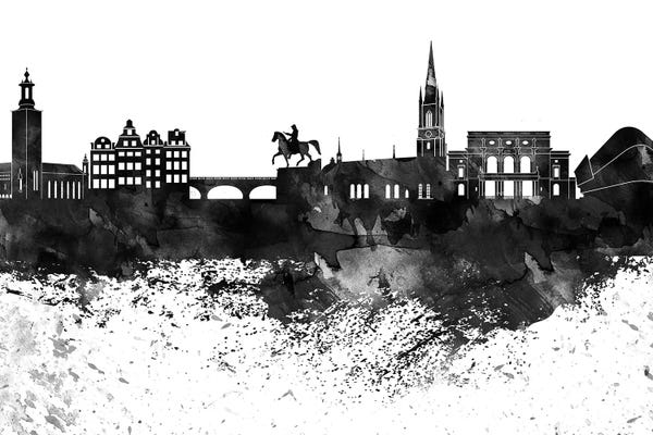 Sweden: Stockholm Skyline Black & White, Drops by WallDecorAddict