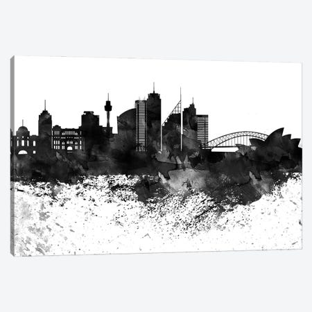 Sydney Skyline Black & White, Drops Canvas Print #WDA1239} by WallDecorAddict Art Print