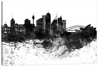 Sydney Skyline Black & White, Drops Canvas Art Print - New South Wales Art