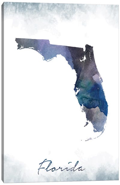 Florida State Bluish Canvas Art Print - 3-Piece Map Art