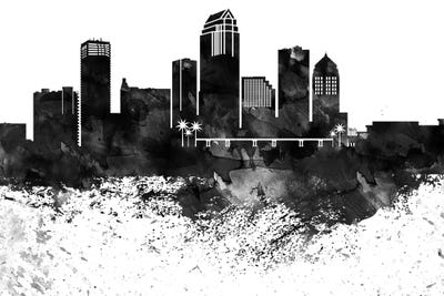 Tampa Skyline Black & White, Drops by WallDecorAddict canvas print