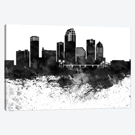 Tampa Skyline Black & White, Drops Canvas Print #WDA1241} by WallDecorAddict Canvas Art