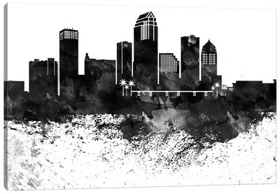 Tampa Skyline Black & White, Drops Canvas Art Print - Tampa Bay Art