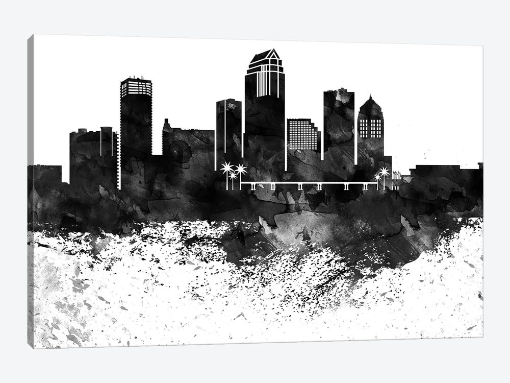 Tampa Skyline Black & White, Drops by WallDecorAddict 1-piece Canvas Art