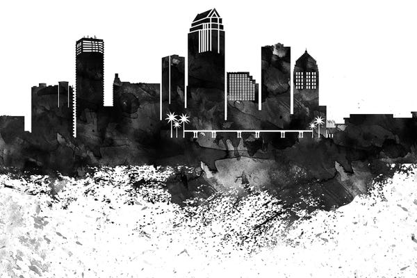 Tampa Bay: Tampa Skyline Black & White, Drops by WallDecorAddict