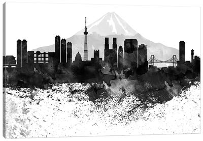 Tokyo Skyline Black & White, Drops Canvas Art Print - Japan Art