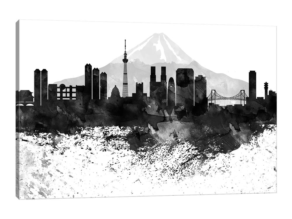 Tokyo Skyline Black & White, Drops - Canvas Wall Art Tokyo Skyline Black & White, Drops - Canvas Wall Art