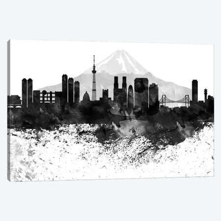 Tokyo Skyline Black & White, Drops Canvas Print #WDA1242} by WallDecorAddict Canvas Artwork