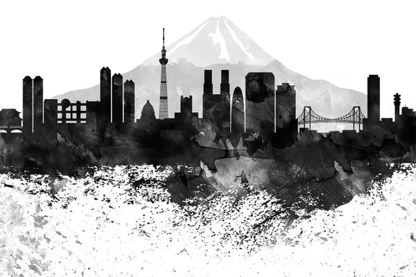 Japan: Tokyo Skyline Black & White, Drops by WallDecorAddict