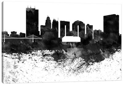 Toledo Skyline Black & White, Drops Canvas Art Print