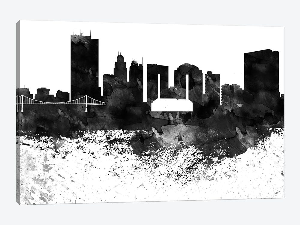 Toledo Skyline Black & White, Drops by WallDecorAddict 1-piece Canvas Art