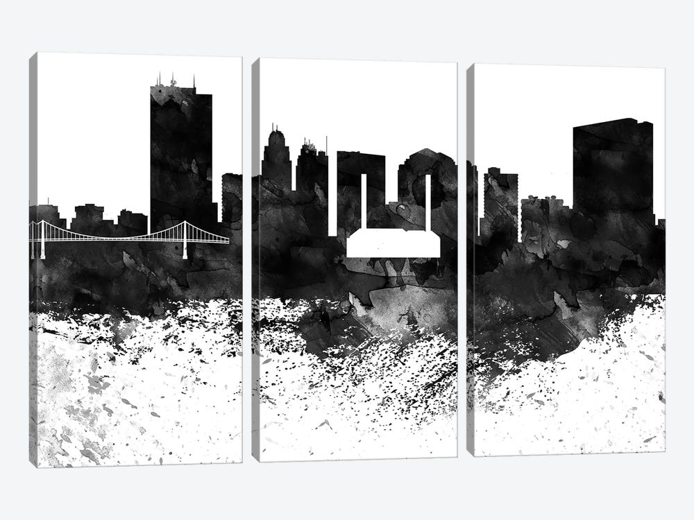Toledo Skyline Black & White, Drops by WallDecorAddict 3-piece Canvas Artwork