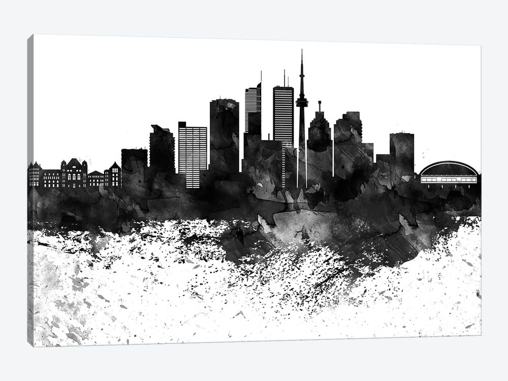 Toronto Skyline Black & White, Drops by WallDecorAddict 1-piece Canvas Print