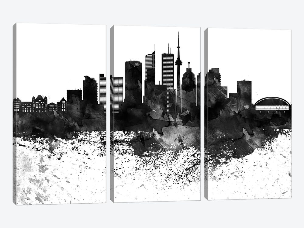 Toronto Skyline Black & White, Drops by WallDecorAddict 3-piece Canvas Print