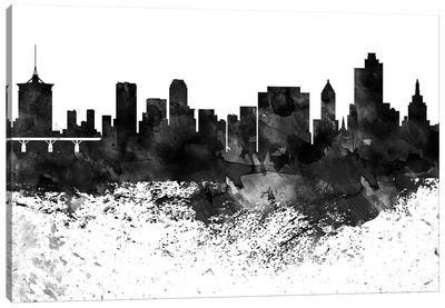 Tulsa Skyline Black & White Drops Canvas Art Print - Oklahoma Art