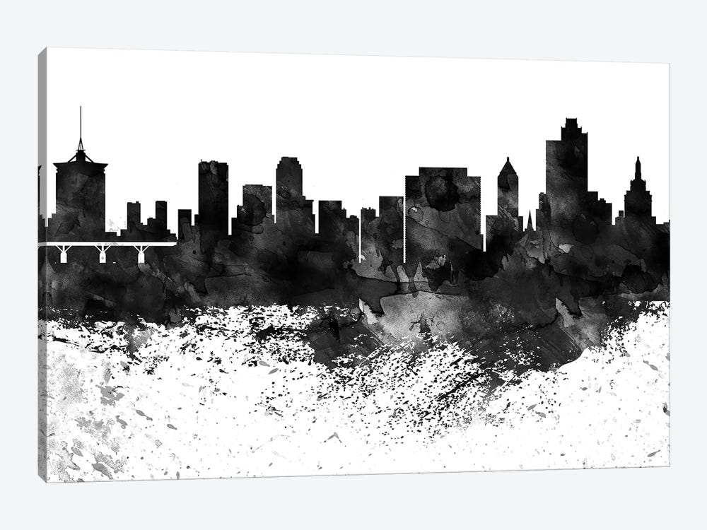 Tulsa Skyline Black & White Drops by WallDecorAddict 1-piece Canvas Wall Art